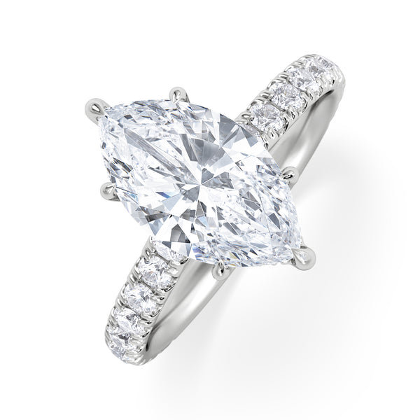 Amora Marquise 2.55ct Hidden Halo Lab Diamond Engagement Ring With Side Stones Set in 18K White Gold